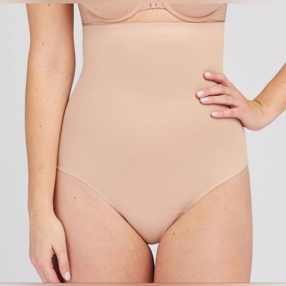 EUC ASSETS by SPANX Women's Flawless Finish High-Waist Shaping Thong Beige SZ L - Picture 1 of 11